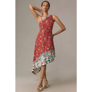 NWT Anthropologie Sleeveless Asymmetrical Floral Linen Midi Dress Sz 16 #7H457